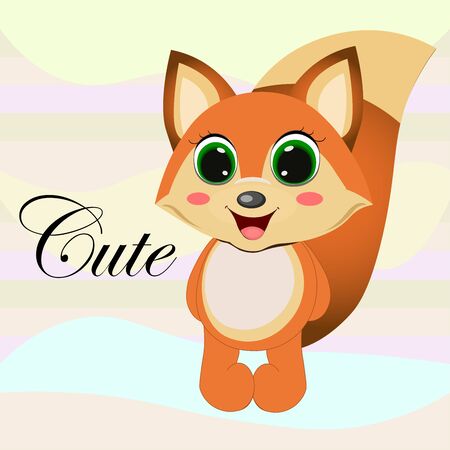 Vector Illustration of a cute cartoon baby fox with big eyesのイラスト素材
