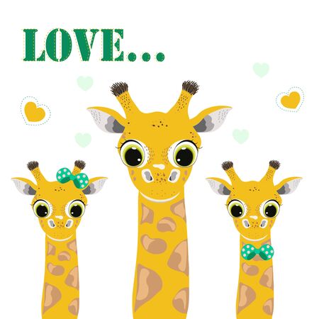 Cute cartoon giraffes. Love background illustration vectorのイラスト素材