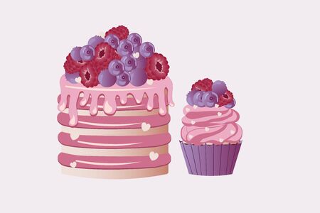 Cake and muffin. Can be used for kid's clothing. Use for print, surface design, fashion wear. For design of album, scrapbook, card and invitationのイラスト素材