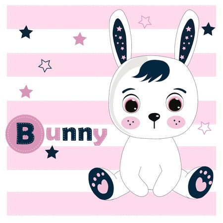 Vector illustration cute cartoon Bunny .Can be used for kid's clothing. Use for print, surface design, fashion wear. For design of album, scrapbook, card and invitationのイラスト素材