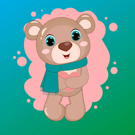 Cute Cartoon Teddy Bear. vector print. Can be used for kid's clothing. Use for print, surface design, fashion wear. For design of album, scrapbook, card and invitationのイラスト素材