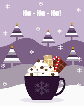 Mug. Perfect for greeting cards, party invitations, posters, stickers, pin, scrapbooking, icons. Vector illustration.Merry Christmas & Happy New Yearのイラスト素材