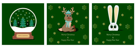 Set. Perfect for greeting cards, party invitations, posters, stickers, pin, scrapbooking, icons. Vector illustration.Merry Christmas & Happy New Yearのイラスト素材