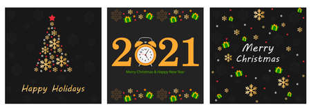 Set. Perfect for greeting cards, party invitations, posters, stickers, pin, scrapbooking, icons. Vector illustration.Merry Christmas & Happy New Yearのイラスト素材