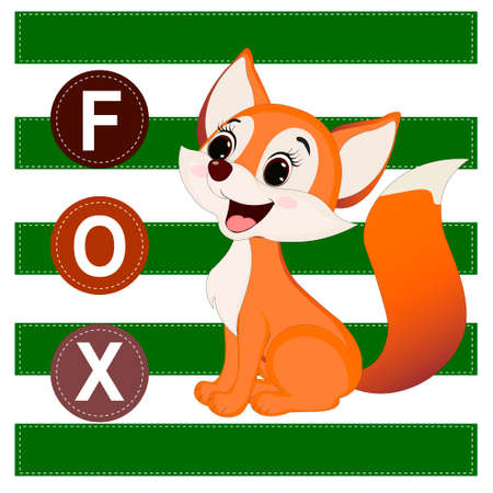 Cute fox. Lettering fox. Perfect for greeting cards, party invitations, posters, stickers, pin, scrapbooking, icons. Vector illustration.のイラスト素材