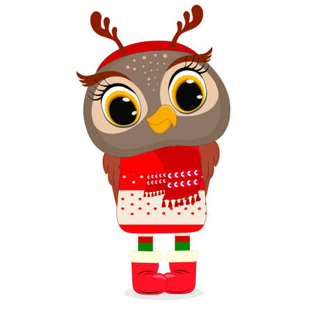 Vector cute little owl illustration. Perfect for greeting cards, party invitations, posters, stickers, pin, scrapbooking, icons. Vector illustration.のイラスト素材