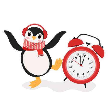 Funny penguin. Perfect for greeting cards, party invitations, posters, stickers, pin, scrapbooking, icons.Merry Christmas and Happy New Yearのイラスト素材
