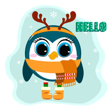 Cute cartoon penguin. Perfect for greeting cards, party invitations, posters, stickers, pin, scrapbooking, icons. Vector illustration.のイラスト素材