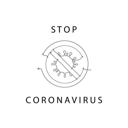 Stop coronavirus icon one line drawing, in continuous line drawing style vector illustration on white backgroundのイラスト素材