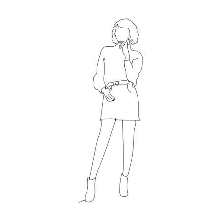 Full length a woman - one line drawing. Vector illustration continuous line drawingのイラスト素材