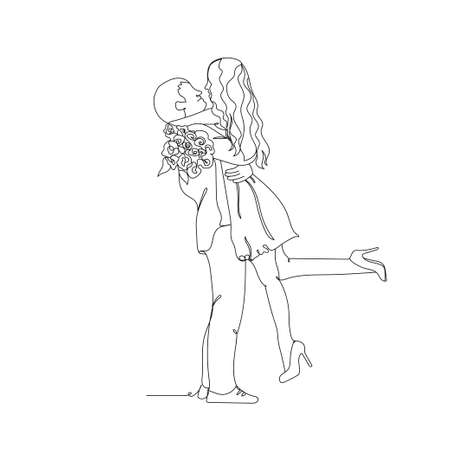 Love. Beautiful romantic couple characters - one line drawing. Vector illustration continuous line drawing.のイラスト素材