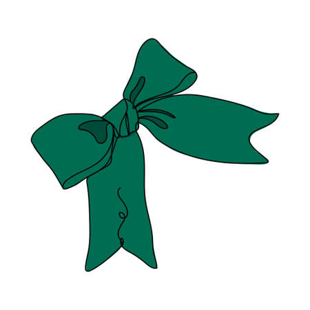 Dark green ribbon bow. One line drawing. Vector illustration continuous line drawing.のイラスト素材