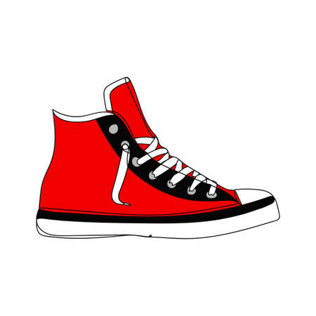 Vector concept modern red sneakers. One line drawing. Vector illustration continuous line drawing.のイラスト素材