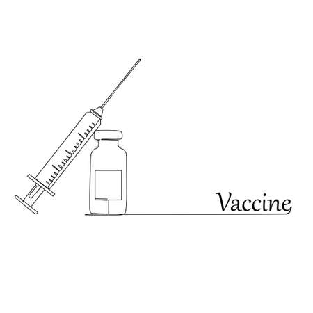 Vaccine. Insulin. Coronavirus. One line drawing. Vector illustration continuous line drawing.のイラスト素材