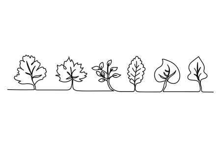 Autumn leaves set. One line drawing. Vector illustration continuous line drawing.のイラスト素材