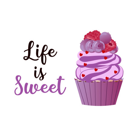 Sweet muffin. Modern brush calligraphy. Hand drawing lettering Life is sweet. Perfect for greeting cards, party invitations, posters, stickers.のイラスト素材