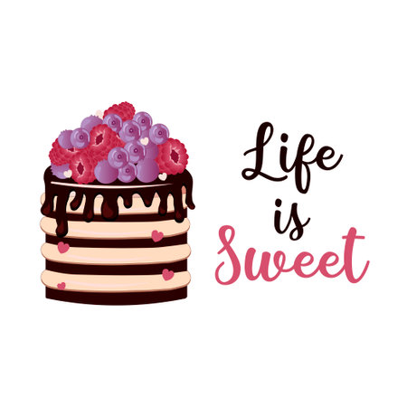 Sweet cake. Hand drawing lettering Life is sweet. Perfect for greeting cards, party invitations,...