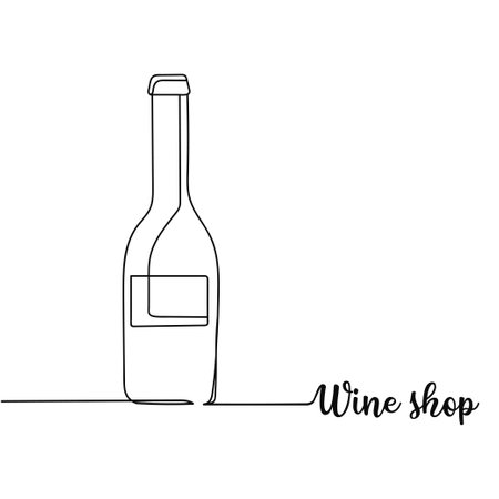 Continuous one line drawing wine shop (wine bottle). Vector illustration perfect for greeting cards, party invitations, posters, stickers, clothing. Drink conceptのイラスト素材