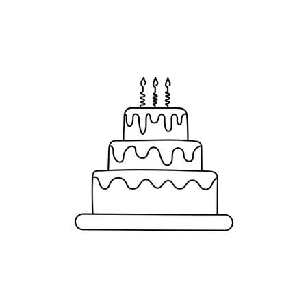 Continuous one line drawing a birthday cake. Vector illustration perfect for greeting cards, party invitations, posters, stickers, clothing.のイラスト素材