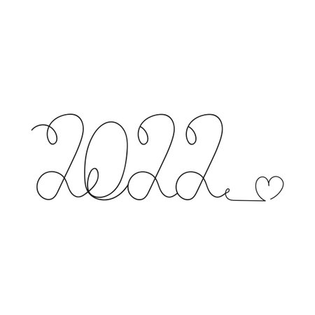 2022 is the number of the and New Year. Drawing one line, in continuous line drawing style Vector illustration isolated on white backgroundのイラスト素材