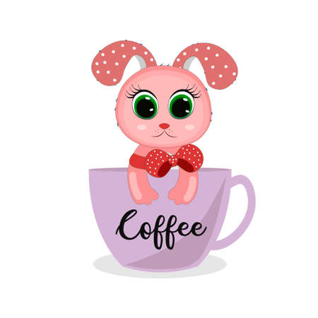 Cute baby pink rabbit girl sitting in the mug. Vector illustration for baby shower, greeting card, party invitation, fashion clothes t-shirt print.のイラスト素材