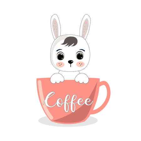 Cute cartoon baby little rabbit sitting in the mug. Vector illustration for baby shower, greeting card, party invitation, fashion clothes t-shirt print.のイラスト素材