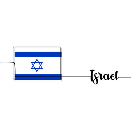 Vector illustration. Continuous one line drawing of the Israel flag.Flag of the Israel and lettering Israelのイラスト素材