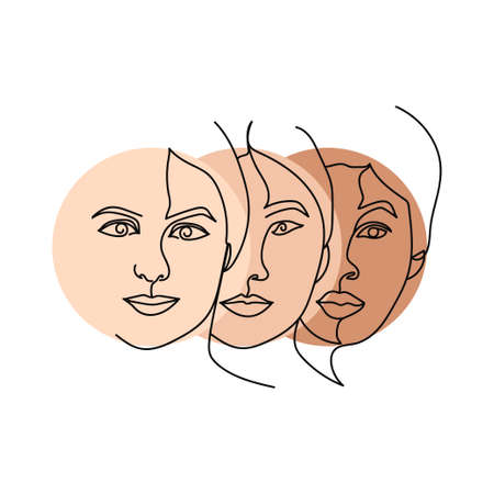 Continuous one line drawing silhouette of a beautiful women. Vector illustration isolated on the white background.のイラスト素材