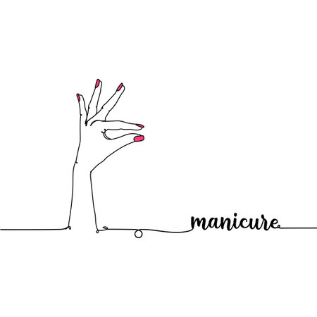 Continuous one line drawing silhouette of a beautiful manicure. Vector illustration isolated on white background. Concept for beauty salonのイラスト素材