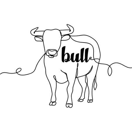 Continuous one line drawing of bull. Minimal style. Perfect for cards, party invitations, posters, stickers, clothing. Animal conceptのイラスト素材