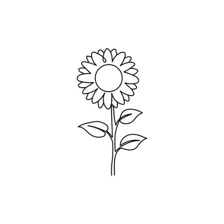 Continuous one line of sunflower in silhouette. Minimal style. Perfect for cards, party invitations, posters, stickers, clothing. Flower conceptのイラスト素材