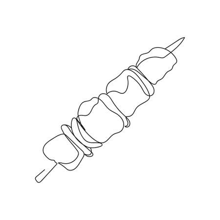 Continuous one line of shashlik meat in silhouette. Minimal style. Perfect for cards, party invitations, posters, stickers, clothing. Food or restaurant conceptのイラスト素材