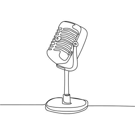 Continuous one line of microphone image in silhouette. Minimal style. Perfect for cards, party invitations, posters, stickers, clothing.のイラスト素材