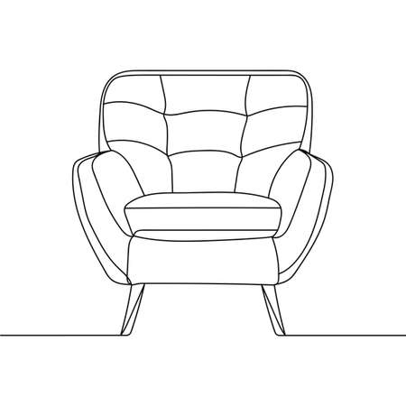 Continuous one line of comfortable armchair in silhouette. Minimal style. Perfect for cards, party invitations, posters, stickers, clothing.のイラスト素材