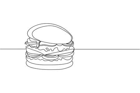 Banner for fast food concept. Continuous one line of hamburger in silhouette. Linear stylized. Minimal style.のイラスト素材