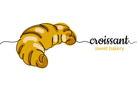 Continuous one line of croissant sweet bakery product in silhouette. Linear stylized.Minimalistのイラスト素材