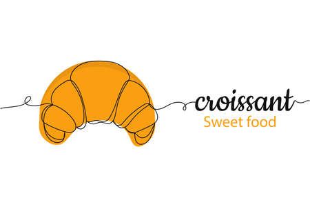 Continuous one line of croissant in silhouette on a white background. Linear stylized.Minimalist.のイラスト素材
