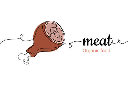 Continuous one line of piece of meat in silhouette on a white background. Linear stylized.Minimalist. Organic foodのイラスト素材