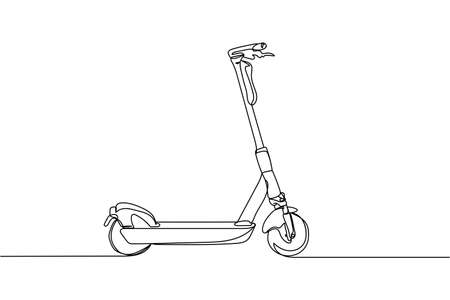 Continuous one line of electric scooter in silhouette on a white background. Linear stylized.Minimalist.のイラスト素材