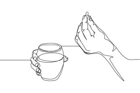 Continuous one line of hand holding medicaments in silhouette on a white background. Linear stylized.Minimalist.のイラスト素材