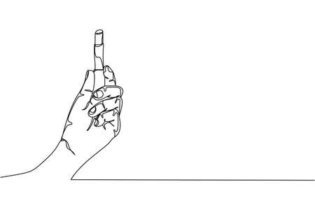 Continuous one line of hand holding beauty lip cosmetic product conducting a business in silhouette on a white background. Linear stylized.Minimalist.のイラスト素材