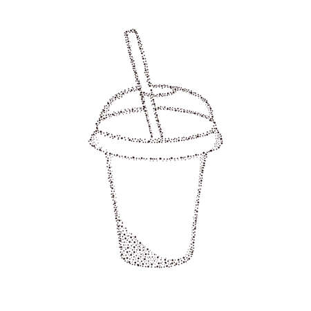 Dot painting in silhouette of a milkshake in takeaway cup. Minimal style. Sketch. Perfect for cards, party invitations, posters, stickers, clothing. Abstract vector illustration.のイラスト素材