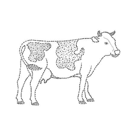 Dot painting in silhouette of a cow farm concept. Minimal style. Sketch. Perfect for cards, party invitations, posters, stickers, clothing. Abstract vector illustration.のイラスト素材