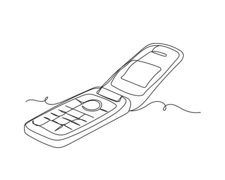 Continuous one line drawing of mobile in silhouette on a white background. Linear stylized.Minimalist.のイラスト素材