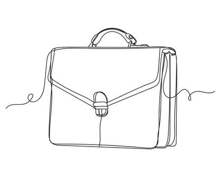 Continuous one line drawing of briefcase with buckle in silhouette on a white background. Linear stylized.Minimalist.のイラスト素材