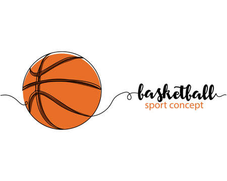 Continuous one line drawing of basketball ball sport concept in silhouette on a white background. Linear stylized.Minimalist.のイラスト素材