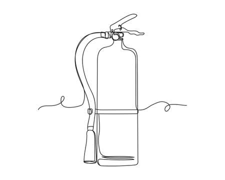 Continuous one line drawing of fire extinguisher icon in silhouette on a white background. Linear stylized.Minimalist.のイラスト素材