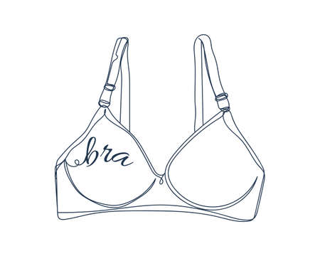 Continuous one line drawing of beautiful bra icon in silhouette on a white background. Linear stylized.のイラスト素材
