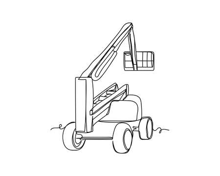 Continuous one line drawing of aerial platform in silhouette on a white background. Linear stylized.のイラスト素材