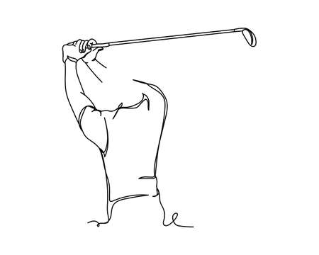 Continuous one line drawing of golf player icon in silhouette on a white background. Linear stylized.のイラスト素材